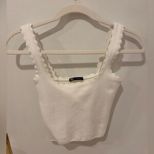 Zara White Scalloped Tank Top
